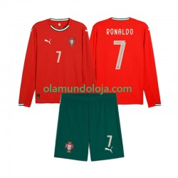 Camisola Portugal Crstiano Roanldo 7 Criança Equipamento Primeiro 2025 Manga Comprida